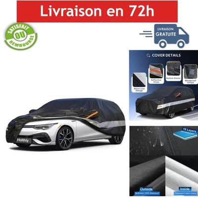 Bâche voiture extérieure Holthly 10 couches étanche anti-UV noire - Photo 1/4