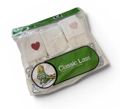 Vintage Little Girls Hearts Bows Socks Classii Lass Made in USA 9-11 NEW NOS - Photo 1/4