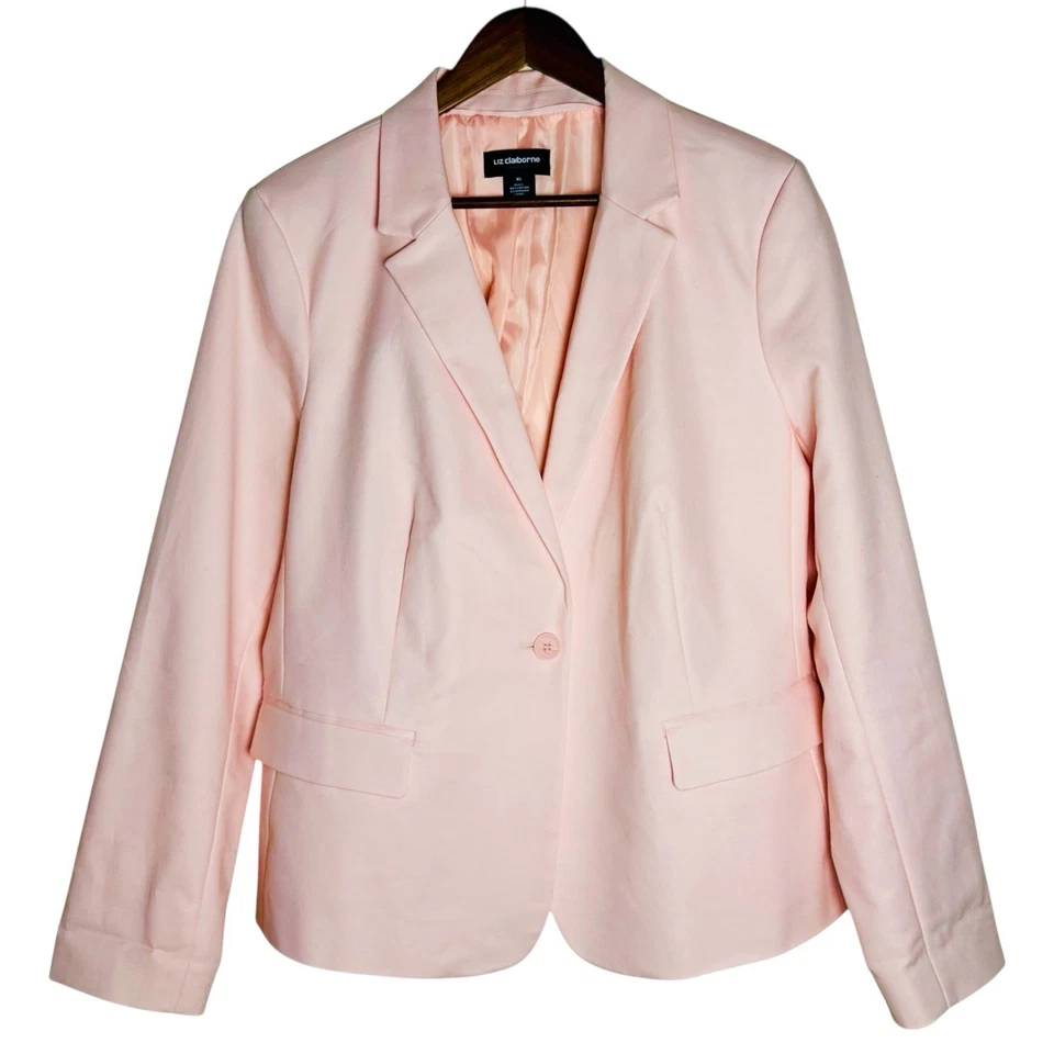 Blazer de Colección Liz Claiborne Carrera Talla XL Suave Rosa Pastel Algodón Forrado con 1 Botón Años 90 Foto 2 de 4