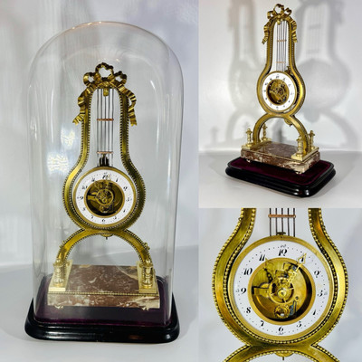 Victorian Jay Frères Gold Medal Winning Glass Domed Gilt Lyre Clock (c.1880)