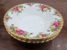 Image of 4 Royal Albert Country Roses Gold Rimmed Soup Bowls 20cm