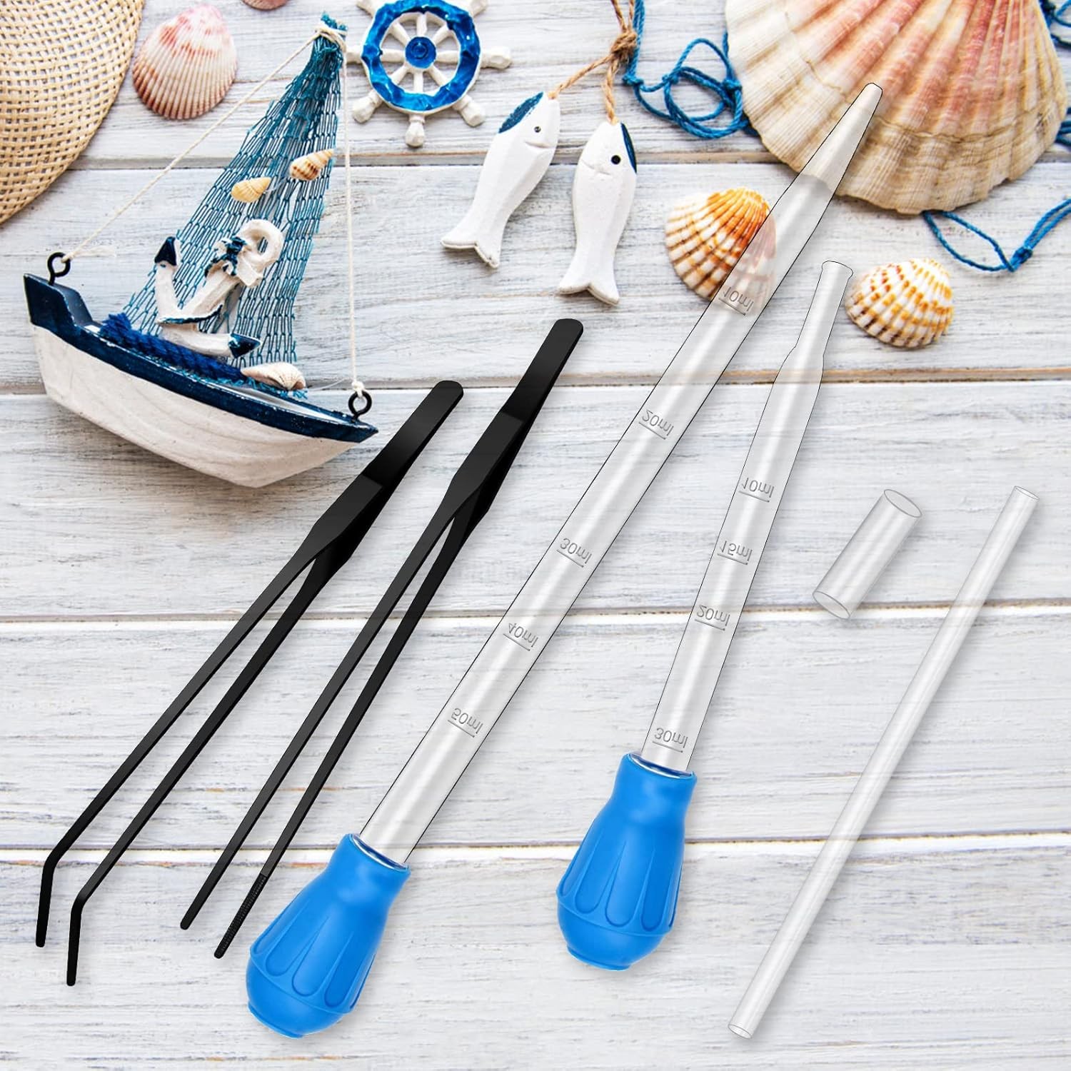 2 Pieces Aquarium Coral Feeder with 2 Stainless Steel Straight black 