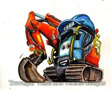 kreskówka koparka, plakat dziecięcy wersja z nadrukiem A4, ręcznie malowana przez travalgar vallertine