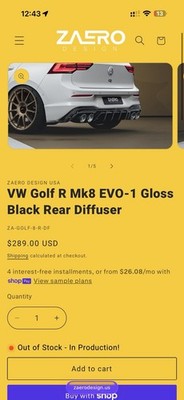 VW Golf R Mk8 EVO-1 Gloss Black Rear Diffuser