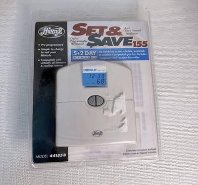 NEW Hunter Programmable Thermostat For Heating & Cooling systems Model 44155B