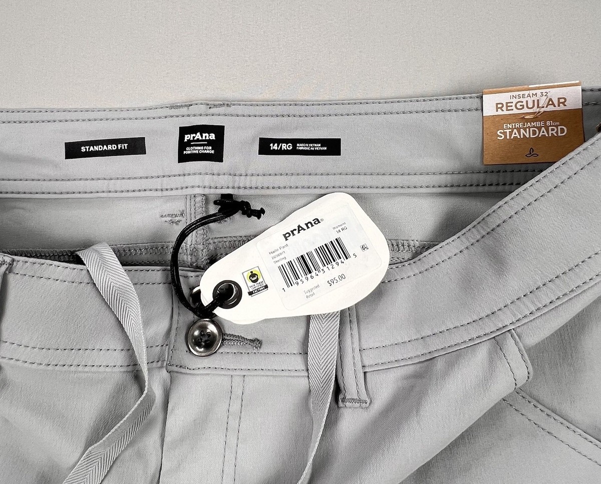 NWT Prana Halle Pants Women's 14 Gray Roll Up Stretch Outdoors