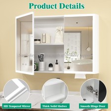 Bathroom Mirror Cabinet 100&times;60cm with Dimmable LED Light Demister White Cupboard