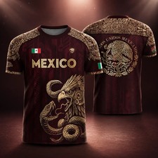 Mexico Soccer Jersey, Unisex Streetwear Top with Aztec Eagle Graphic in Burgundy