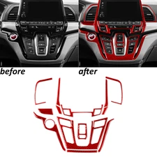13Pcs Red Carbon Fiber Center Console Panel Cover Trim For Honda Odyssey 2018-25
