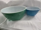 Vintage Pyrex Primary Colors Nesting Mixing Bowls Set of 2, Green And Blue