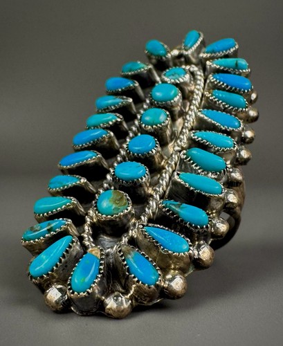 RIESIGER Vintage Navajo Sterlingsilber Türkis Cluster Ring ~ ÜBER 2" lang ~ 🤩