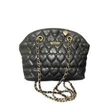 Vintage MOSCHINO Black Heart Quilted Lambskin Leather Shoulder Bag Golden chain