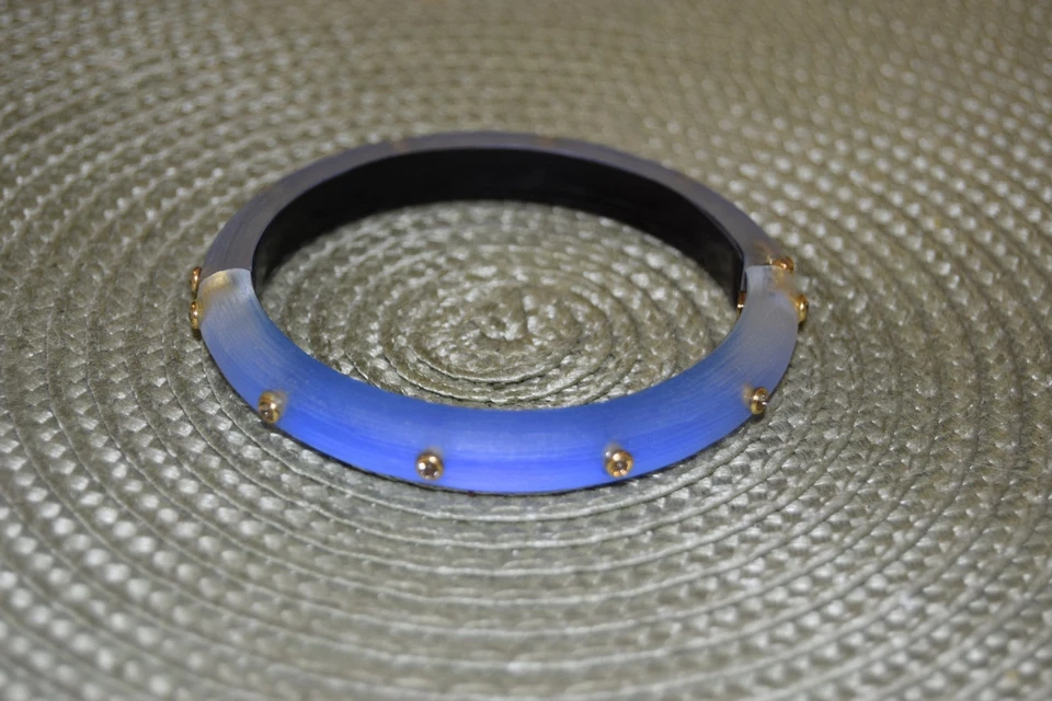 Alexis Bittar Hinged Lucite Bangle Bracelet Aqua Light Blue Gold Plated 2 3/8" - Image 3 of 4