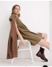 Madewell Size 1X Green Crinkle Gauze Dolman Sleeve V-Neck Mini Dress  NH281  Cot