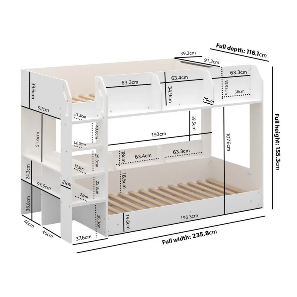White Bunk Bed with Storage Shelves - Freddie FRD001 - Image 3 of 4