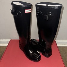 New Hunter Black Original Tall Gloss Rain Boots Size 6