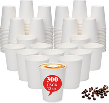 12 Oz Paper Cups Disposable 300 Count - Bulk White Coffee Cups for Hot  Cold Be