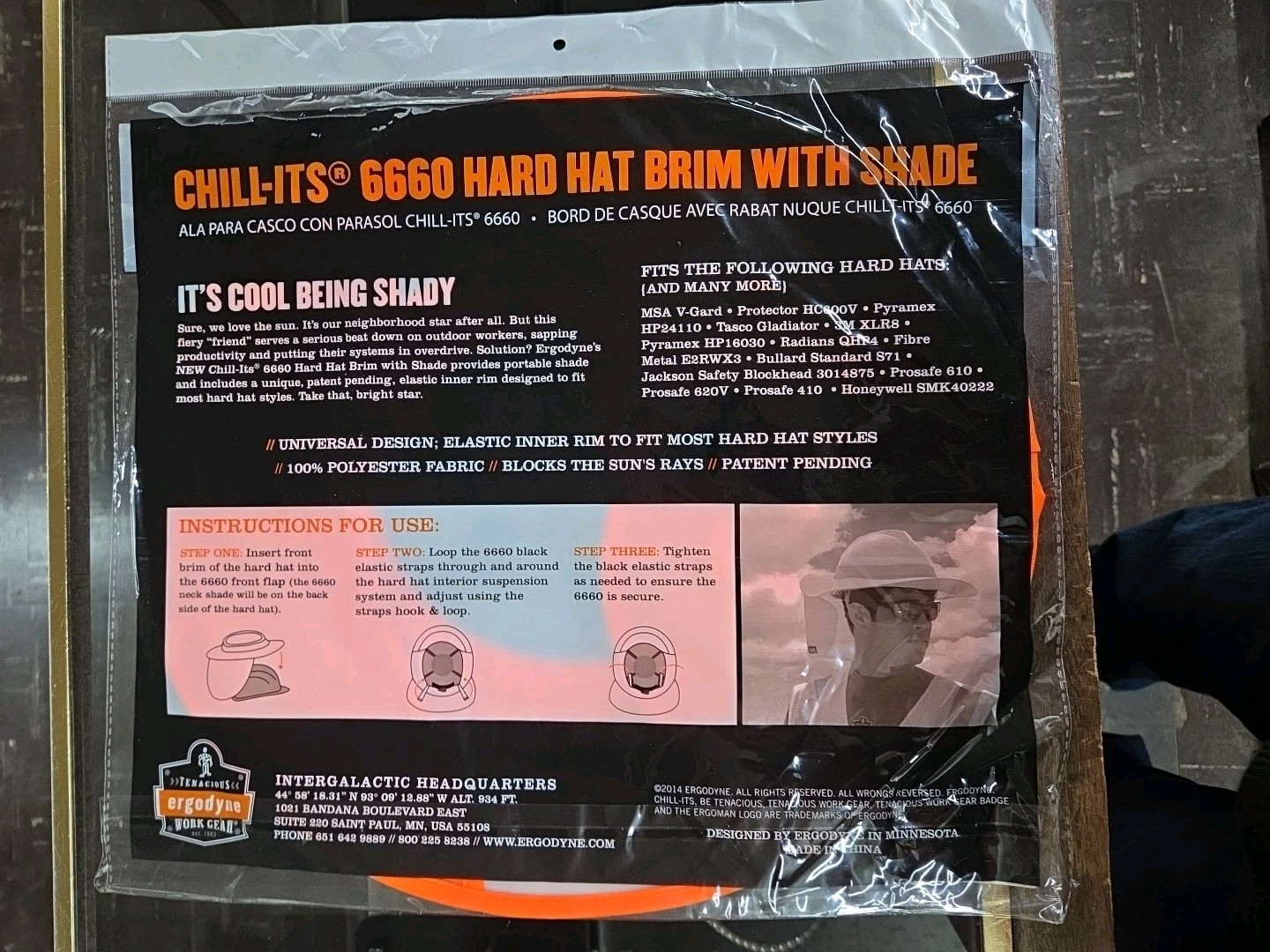 (Lot of 3) Ergodyne Chill-Its 6660 Hard Hat Brim w/ Shade Hi-Viz Orange