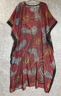 Santé Classics Dress Womens One Size Multicolor Paisley Kaftan Boho Long Ethnic