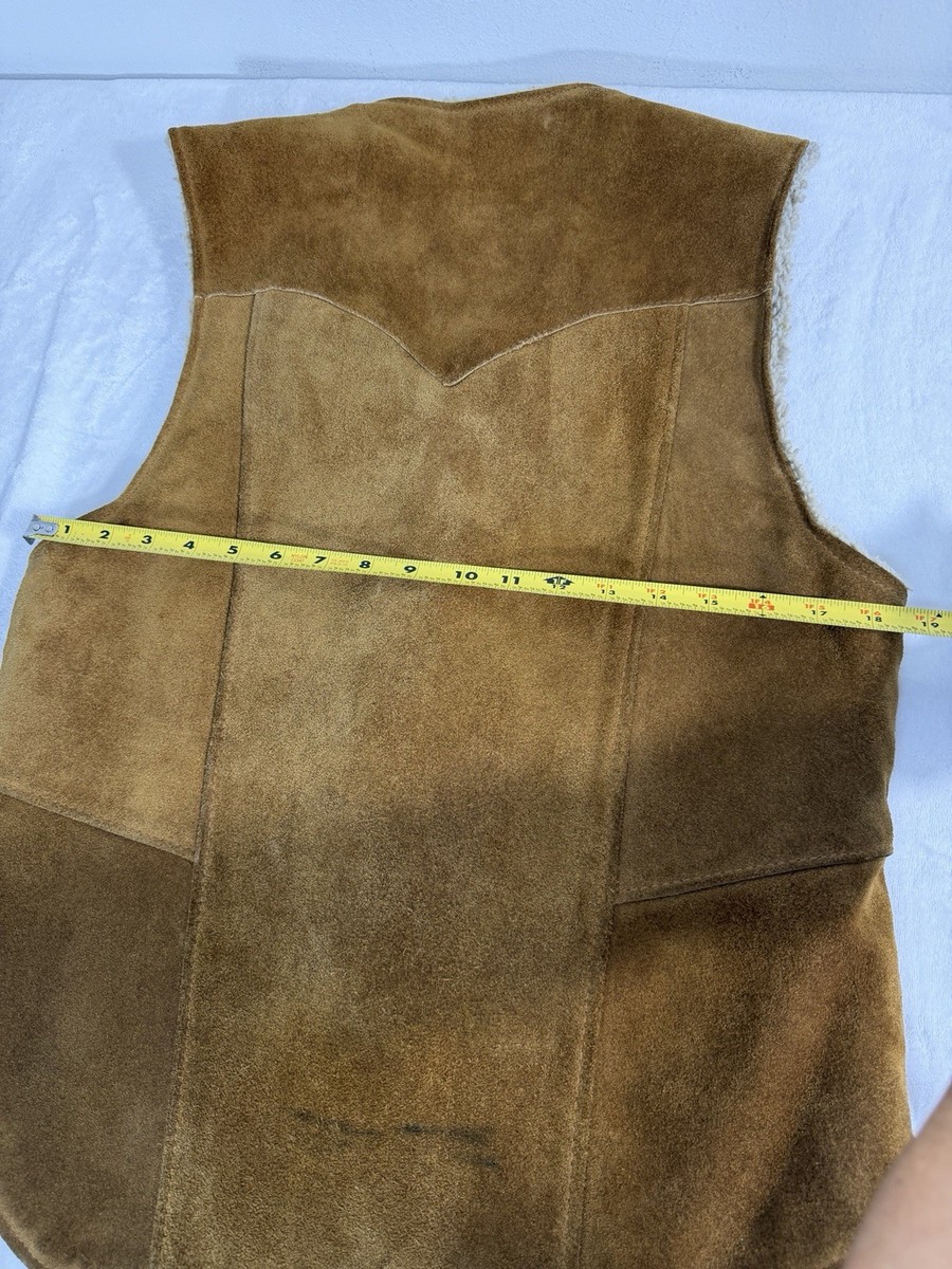 Vintage 70s Schott Rancher Suede Vest Mens Small Sherpa Lined