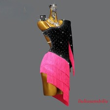 Black Velvet Latin Dance Competition Dress Women's Professional Fringed Short