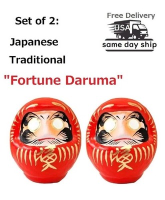 US seller Quickly: ''Fortune Red Daruma'' Doll For Luc Success 3.5in x2 Japan Made
