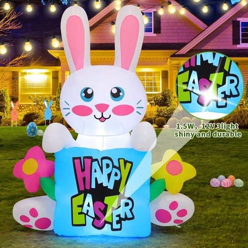 5.2 FT Easter Inflatables Bunny Holding Pillow Outdoor Decorations Blow Up Sp... - Bild 3 von 6