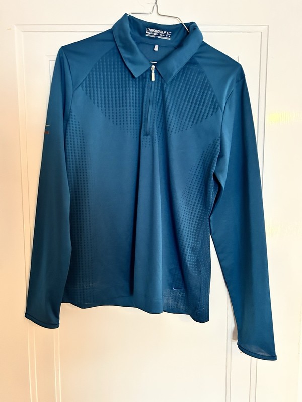 Nike Golf NikeFIT Dry Blue Geometric Long Sleeve Polo Shirt M Embroidered