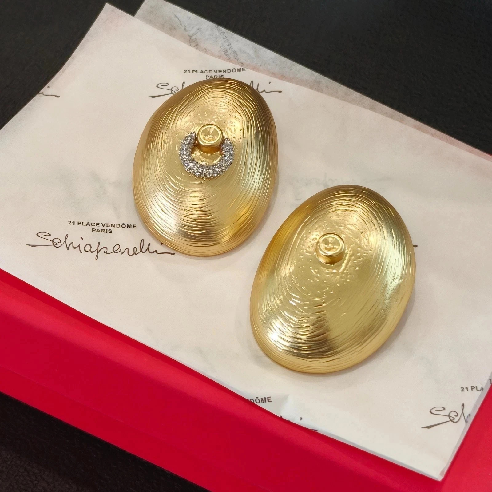 Schiaparelli Vintage Art Series Earrings Antique Clip-On WITH BOX