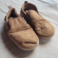 Dearfoams Slippers Mens Large 11-12 Brown Tan Microsuede Perforated Slip On