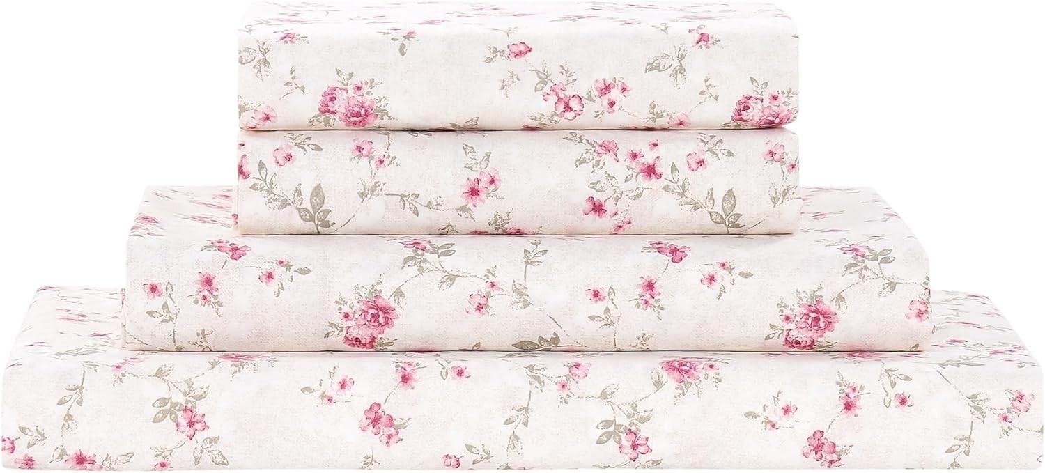 Breathable & Hypoallergenic 4-Piece Queen Bedding - Floral Design, Comfortable