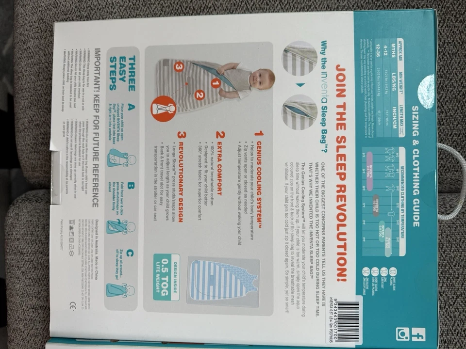 NUEVO Juego de 3 Sacos de Dormir Inventa 4-12 Meses 100% Algodón Natural Love To Dream Foto 3 de 4