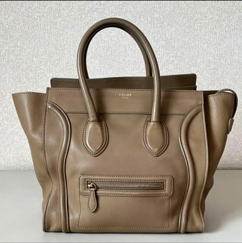 CELINE Luggage Mini Shopper Handbag Calf Leather Beige