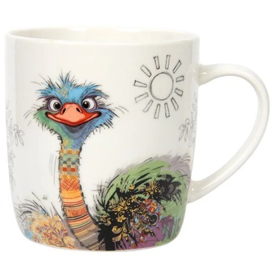 LESSER & PAVEY Coffee Mug Fine China Bug Art Oscar Ostrich Animal Cartoon Novelty Cup Gift Idea