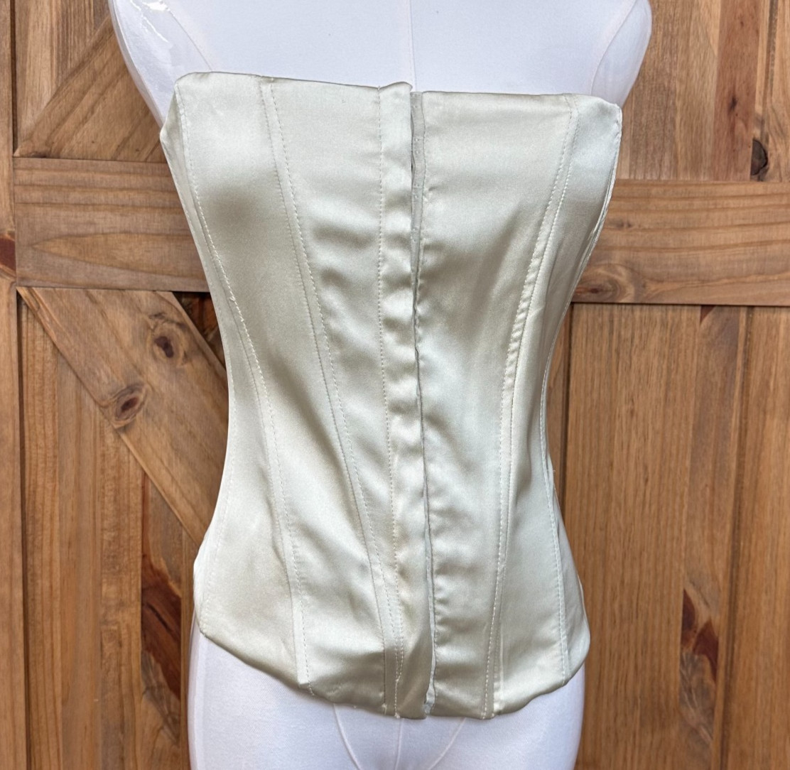 ZARA Strapless Satin Corset Top XL Gold Beige Bustier Structured Tube Top