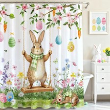 Mocsicka Easter Bunny Shower Curtain Easter Eggs Spring Floral Bathroom Showe...