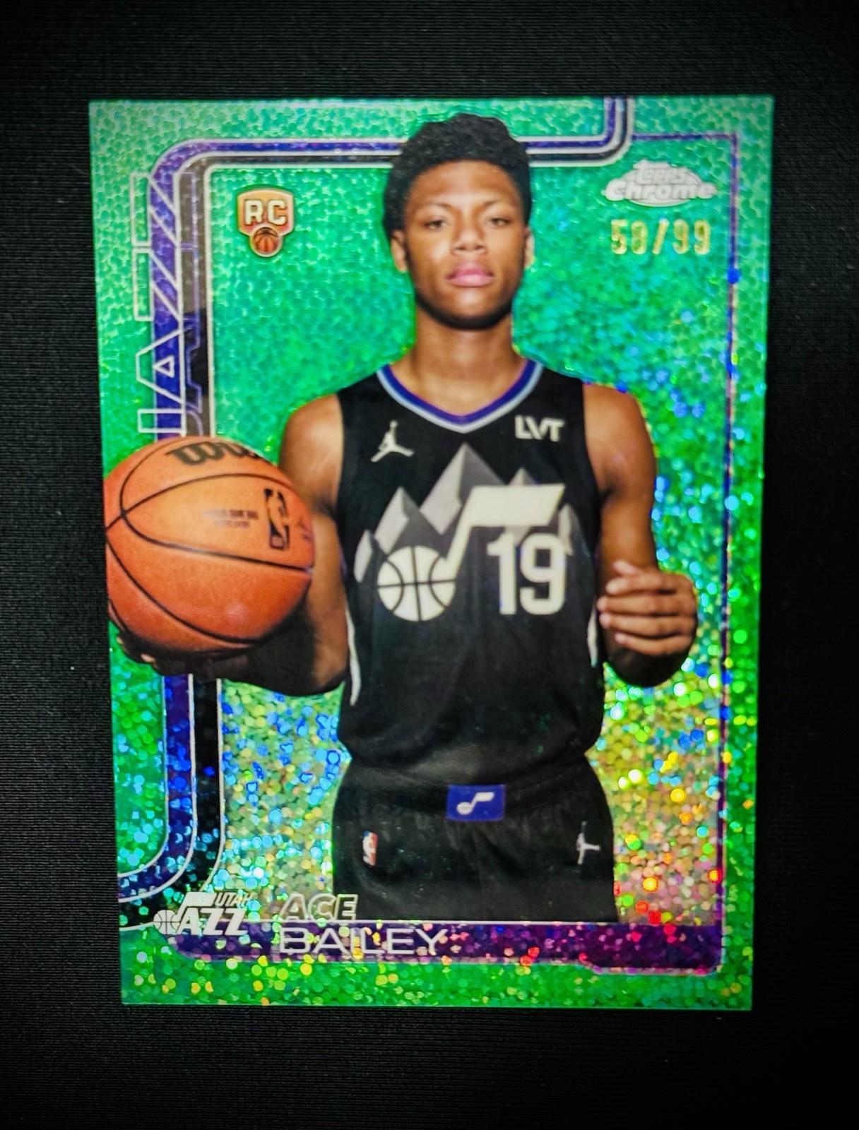 2025/26 Topps Chrome Ace Bailey Green Speckle Variation /99 Rookie RC #255 JAZZ