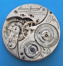 VINTAGE 16 SIZE ILLINOIS BUNN SPECIAL 23 JEWEL POCKET WATCH PARTS MODEL 11 M.B