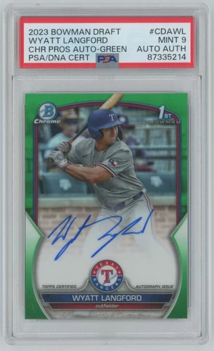 2023 Bowman Draft Chrome 1st GREEN Refractor Wyatt Langford Auto /99 PSA 9