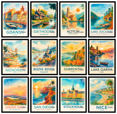 Iconic World Cities Poster | Reise Skyline Wandkunstdruck | Home Interior Decor