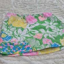 Lilly Pulitzer Girls Skort Size 7 Floral Print Green Pink Yellow Cotton