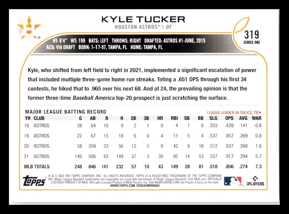Kyle Tucker 2022 Topps - Gold Foil #319 - Houston Astros | eBay