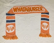 Whataburger Knitted Skinny Scarf w/Fringe 65"Long X 6 1/4"Wide Orange Blue White