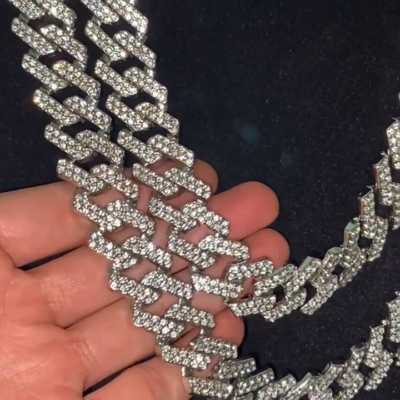 Hip Hop Iced Gold Silver Plated Simulated Diamond Zig Zag Cuban