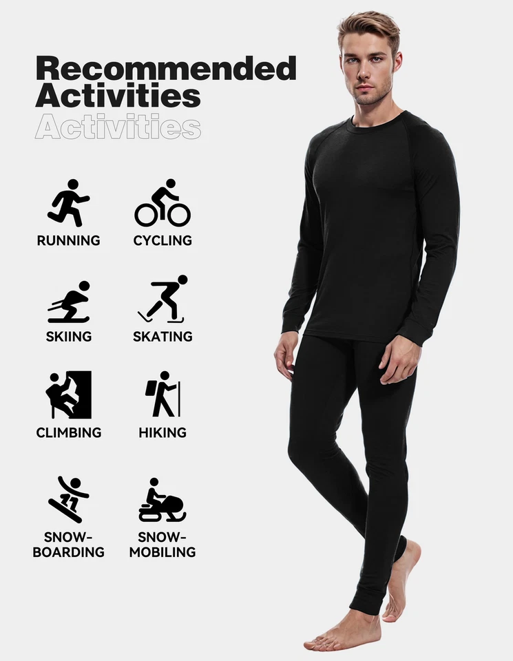 Mens 100% Merino Wool Base Layer Sets Long Johns Bottom UT Ski Thermal Underwear - Image 4 of 4