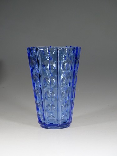 Vintage Tschechische Glas Mid Century Modern Blau Vase Kreis Motive um 1960 - Bild 1 von 6