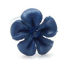 Gorgeous Navy Blue Flower Blossom Genuine Leather  Crystal Adjustable Ring