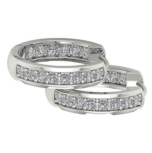 SI1 G 0.30 Ct Genuine Diamond InOut Side Hoop Earrings 14K Solid Gold 0.35Inch - Picture 10 of 12