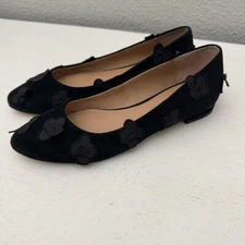 Anthropologie Shoes Size 6 Coming Up Roses Black Suede Floral Applique Flats