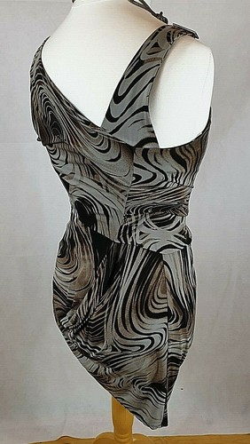 Karen Millen Ladies Size 10 Swirly Abstract Brown/Grey/Black Layered Dress DJ158 - Picture 4 of 10